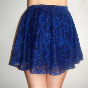 Dark Blue Lace Mini Skirt Size S, New, two-layered